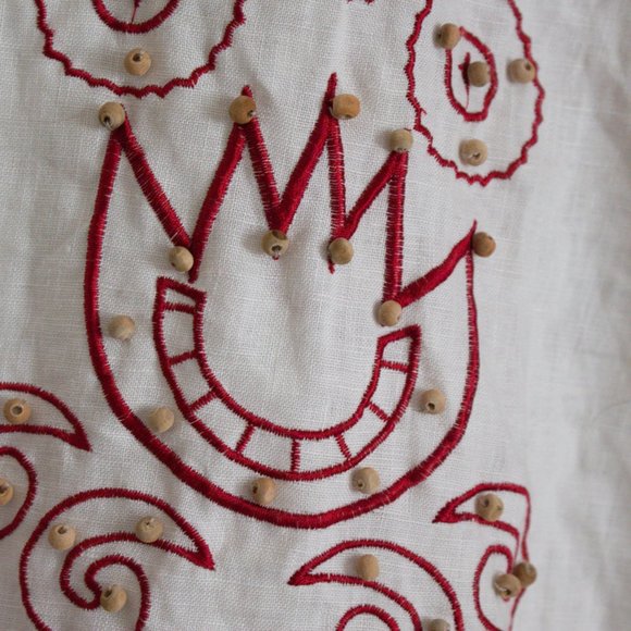 100% Linen Skirt Boho Sunny Leigh Embroidered White Skirt Red Detail Size 12 - Picture 5 of 10